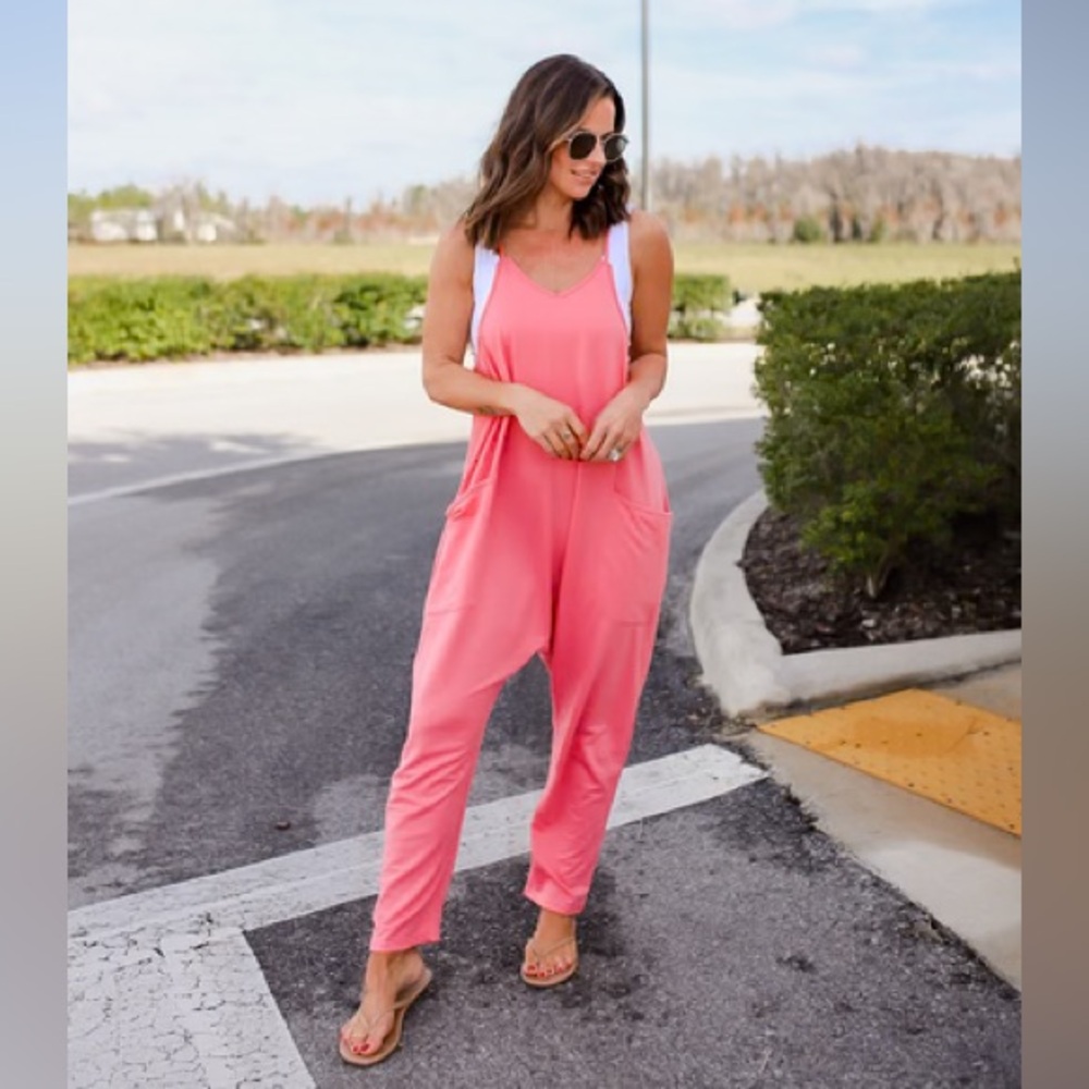 NWT Double Take Coral Jumpsuit with Pockets
